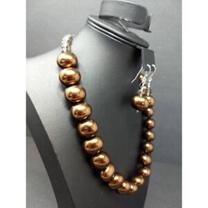 Earthy, Brown Large 14mm Shell Pearl Necklace and Earring Set Great GIft Idea!